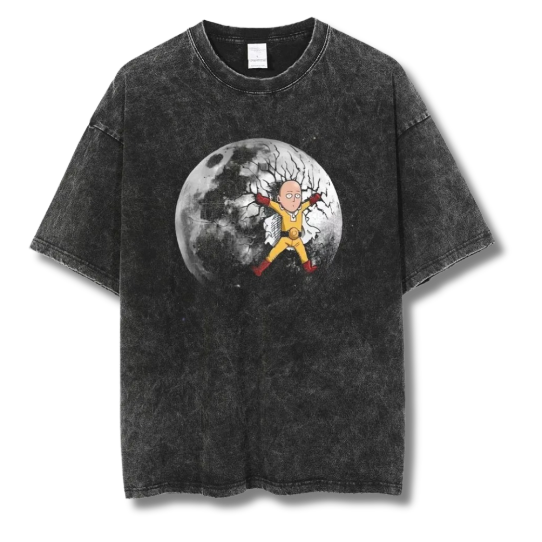 One Punch Man "Saitama On The Moon" Washed Tee