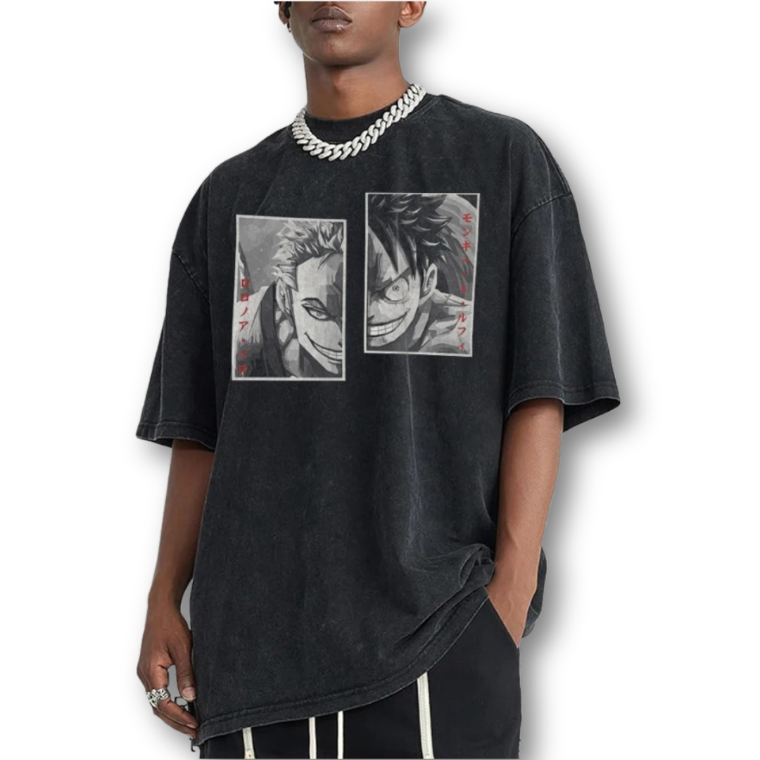 One Piece "Zoro & Luffy" Oversize Washed Tee - Kakkoe.com