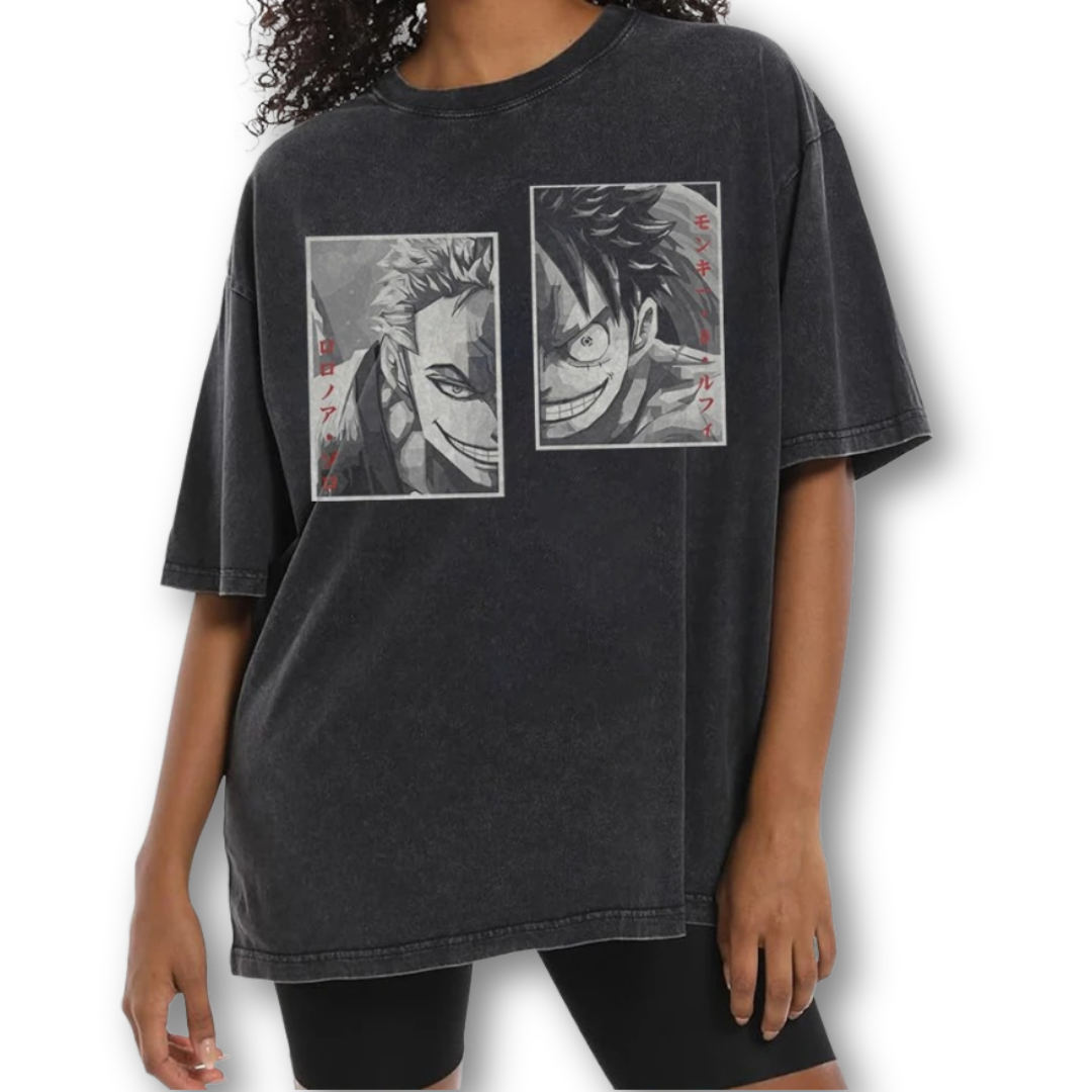 One Piece "Zoro & Luffy" Oversize Washed Tee - Kakkoe.com