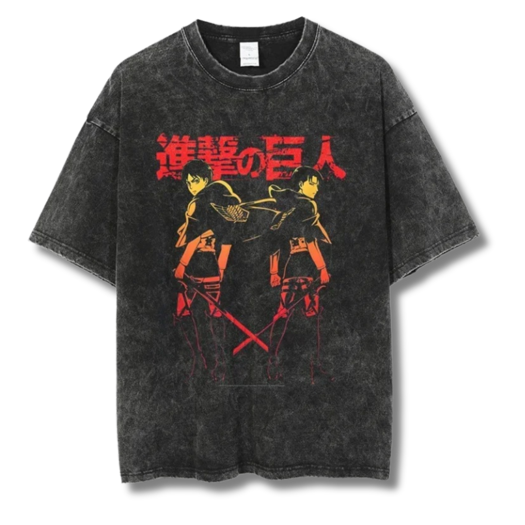 Attack On Titan "Eren & Levi" Washed Tee - Kakkoe.com - #tag1# - #tag2# - #tag3# - #tag4#