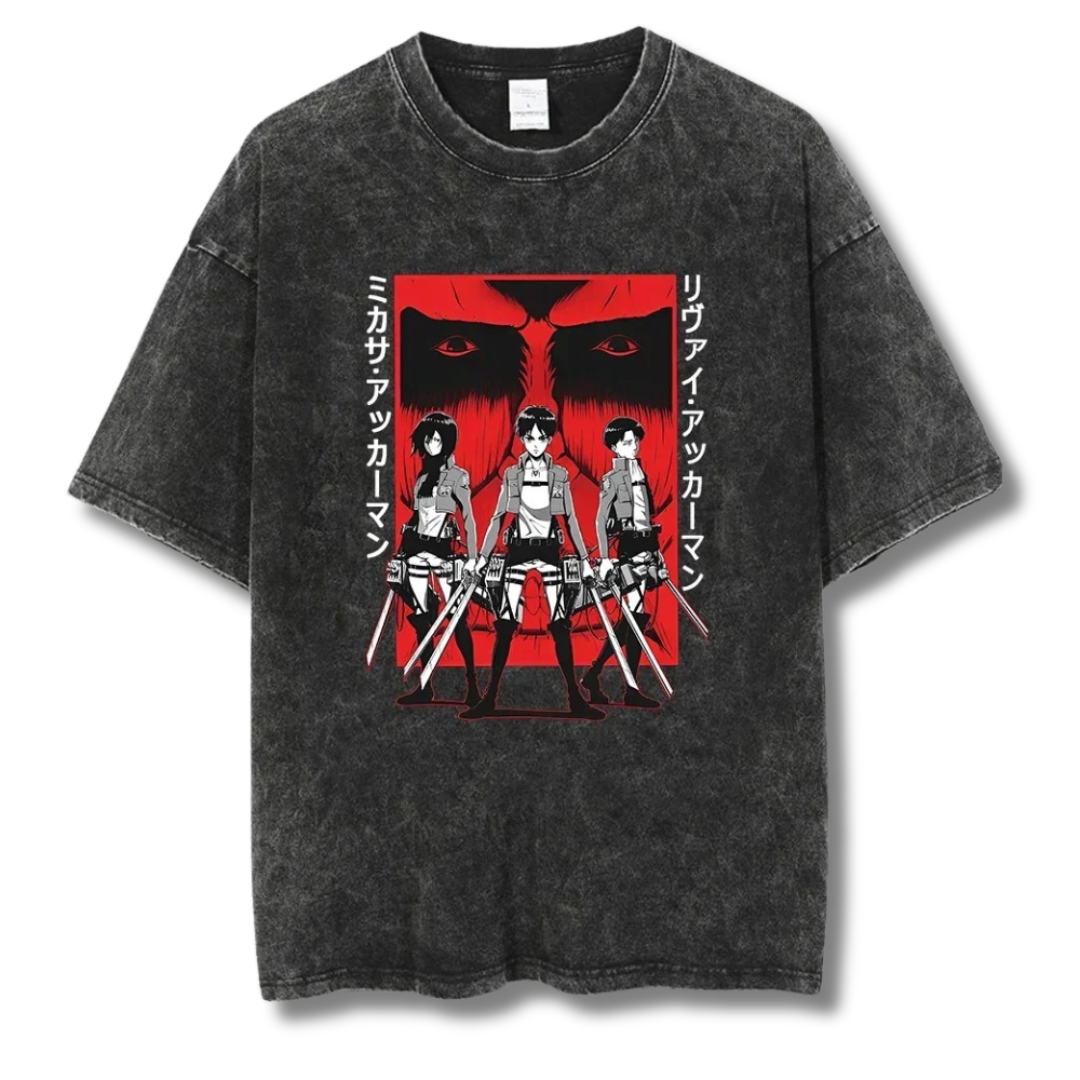 Attack On Titan "Eren, Mikasa & Levi I" Washed Tee - Kakkoe.com - #tag1# - #tag2# - #tag3# - #tag4#