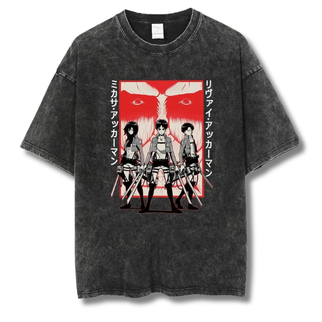 Attack On Titan "Eren, Mikasa & Levi" Washed Tee - Kakkoe.com - #tag1# - #tag2# - #tag3# - #tag4#