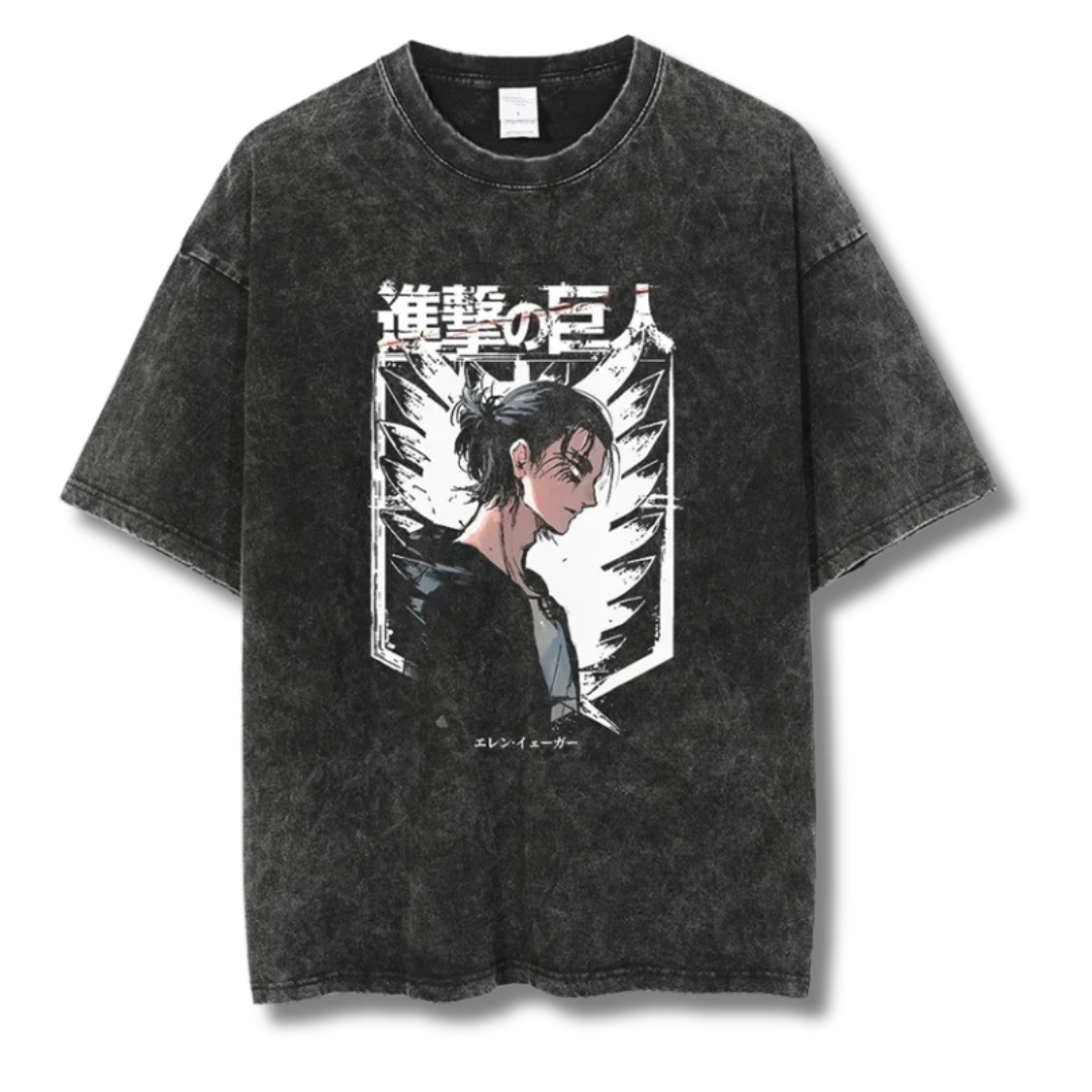 Attack On Titan "Eren With Blazon" Washed Tee - Kakkoe.com - #tag1# - #tag2# - #tag3# - #tag4#