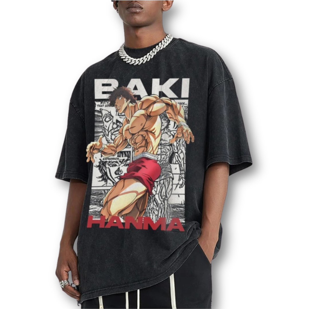 Baki "Baki Hanma II" Oversize Washed Tee - Kakkoe.com - #tag1# - #tag2# - #tag3# - #tag4#