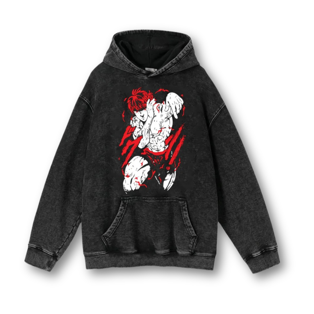 Baki "Punch" Washed Hoodie - Kakkoe.com - #tag1# - #tag2# - #tag3# - #tag4#