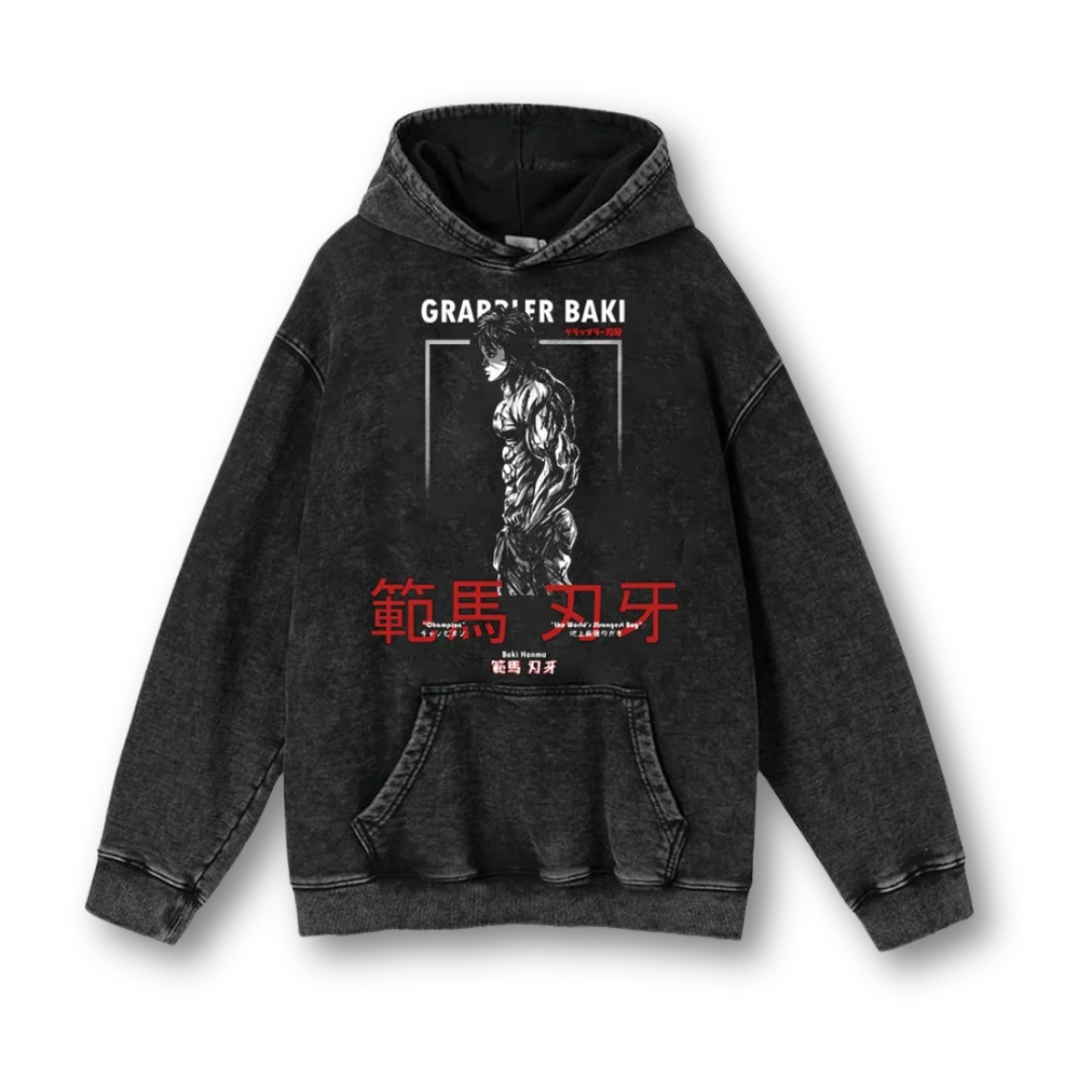 Baki "The Grappler II" Washed Hoodie - Kakkoe.com - #tag1# - #tag2# - #tag3# - #tag4#