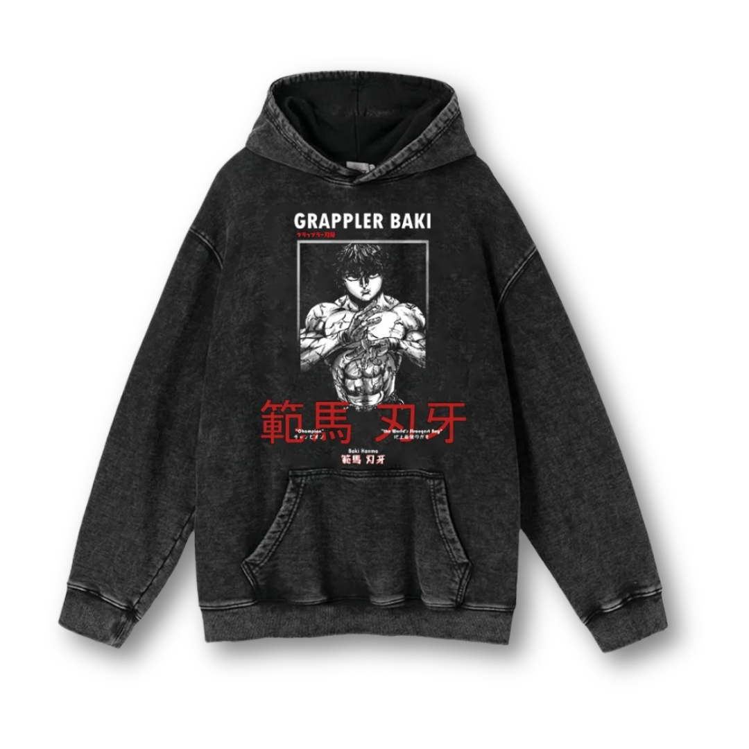Baki "The Grappler I" Washed Hoodie - Kakkoe.com - #tag1# - #tag2# - #tag3# - #tag4#