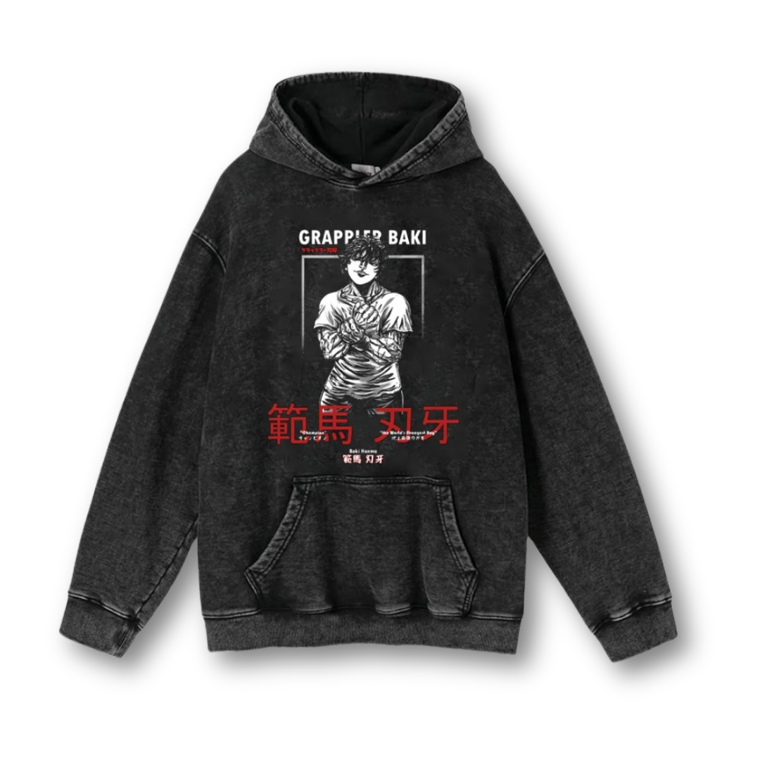 Baki "The Grappler" Washed Hoodie - Kakkoe.com - #tag1# - #tag2# - #tag3# - #tag4#