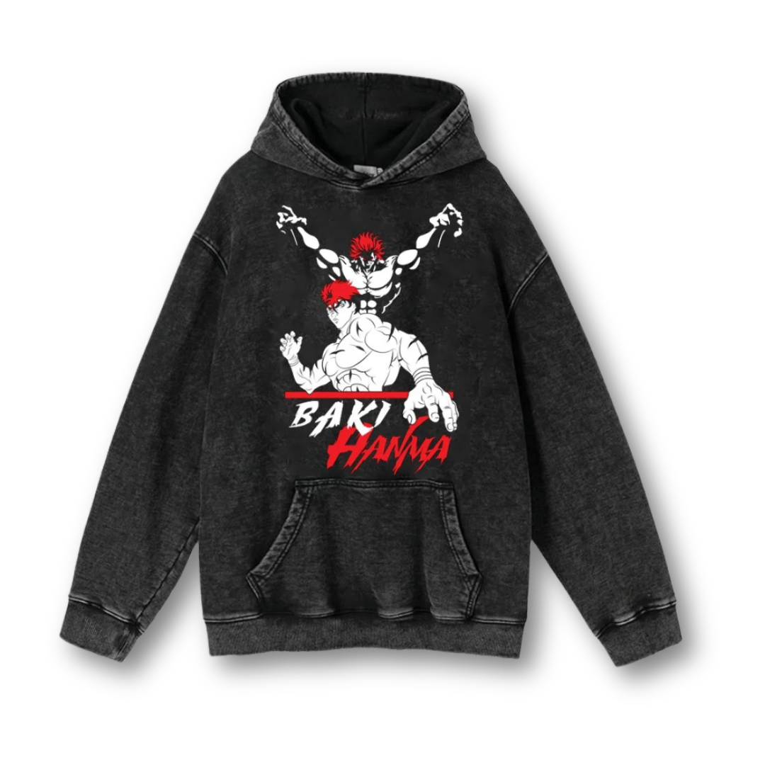 Baki "Yujiro & Baki" Washed Hoodie - Kakkoe.com - #tag1# - #tag2# - #tag3# - #tag4#
