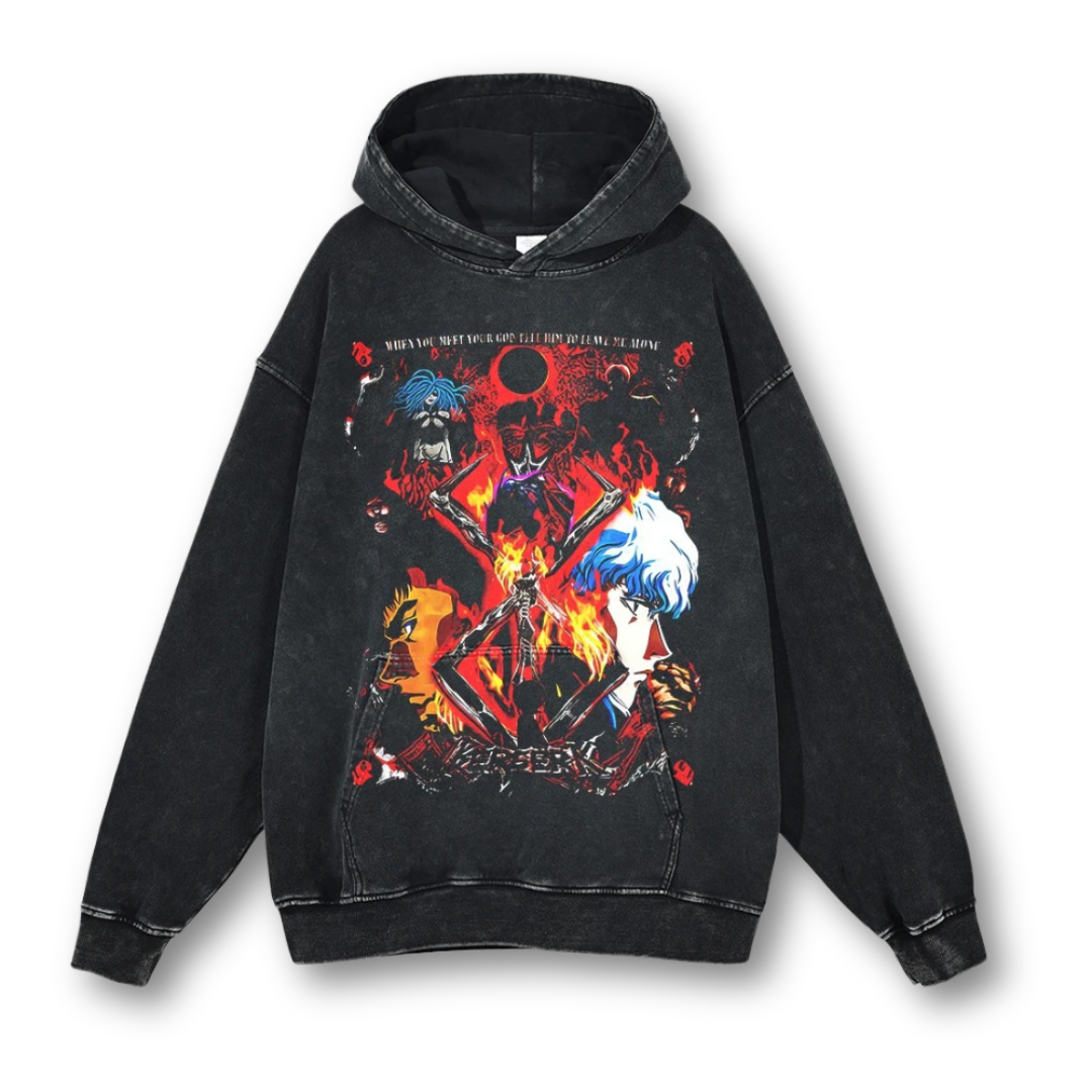 Berserk "Guts & Griffith" Washed Hoodie - Kakkoe.com - #tag1# - #tag2# - #tag3# - #tag4#