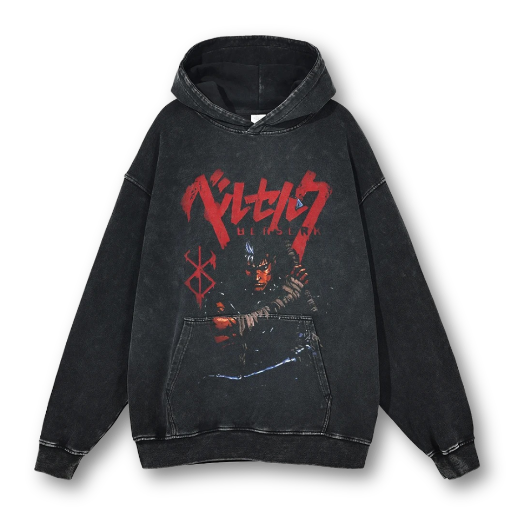 Berserk "Guts V" Washed Hoodie - Kakkoe.com - #tag1# - #tag2# - #tag3# - #tag4#
