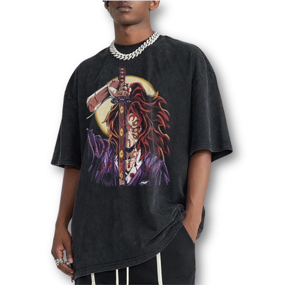 Demon Slayer "First Upper Moon" Oversize Washed Tee - Kakkoe.com - #tag1# - #tag2# - #tag3# - #tag4#