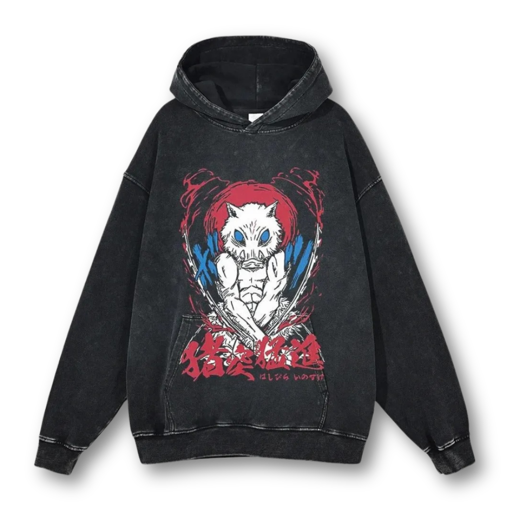 Demon Slayer "Inosuke I" Washed Hoodie - Kakkoe.com - #tag1# - #tag2# - #tag3# - #tag4#