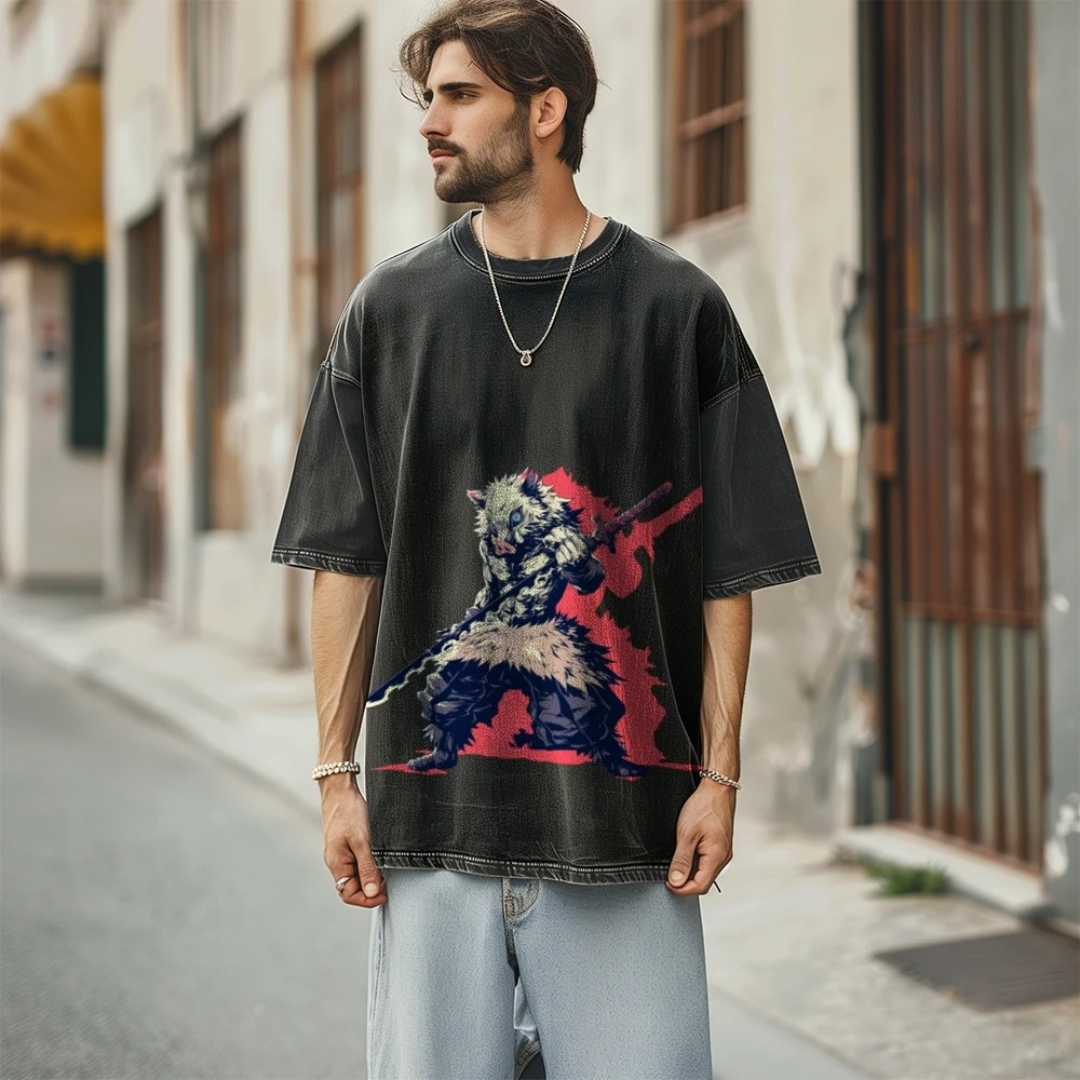 Demon Slayer "Inosuke" Oversize Washed Tee - Kakkoe.com - #tag1# - #tag2# - #tag3# - #tag4#