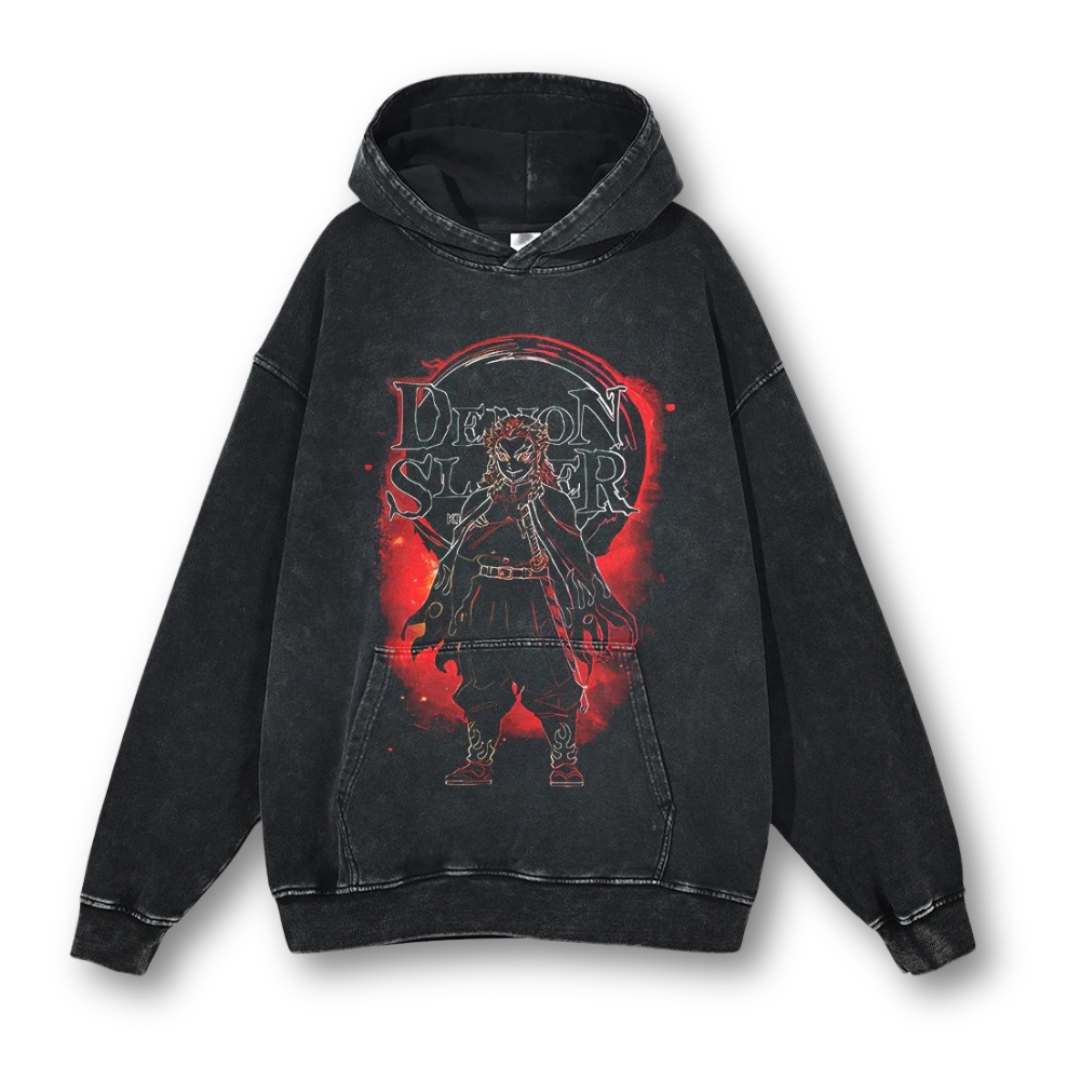 Demon Slayer "Rengoku III" Washed Hoodie - Kakkoe.com - #tag1# - #tag2# - #tag3# - #tag4#