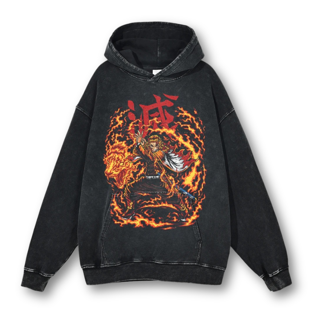 Demon Slayer "Rengoku II" Washed Hoodie - Kakkoe.com - #tag1# - #tag2# - #tag3# - #tag4#