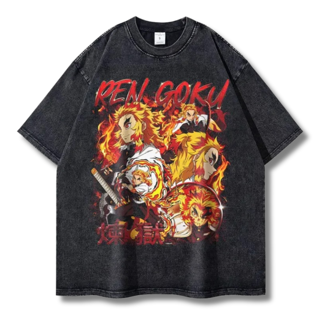 Demon Slayer "Rengoku II" Washed Tee - Kakkoe.com - #tag1# - #tag2# - #tag3# - #tag4#