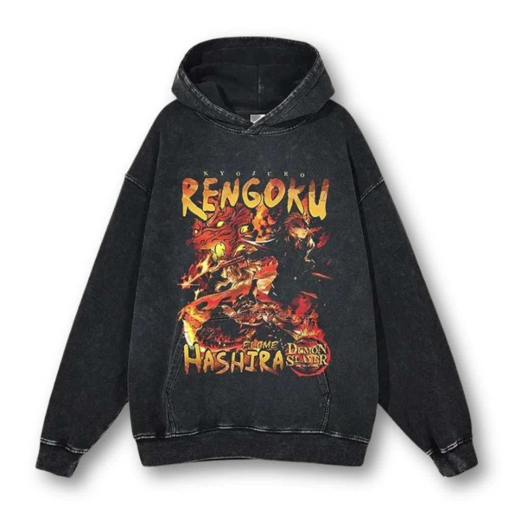 Demon Slayer "Rengoku IV" Washed Hoodie - Kakkoe.com - #tag1# - #tag2# - #tag3# - #tag4#