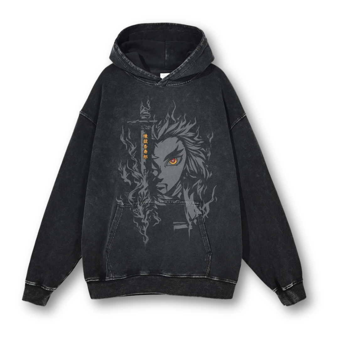 Demon Slayer "Rengoku" Washed Hoodie - Kakkoe.com - #tag1# - #tag2# - #tag3# - #tag4#