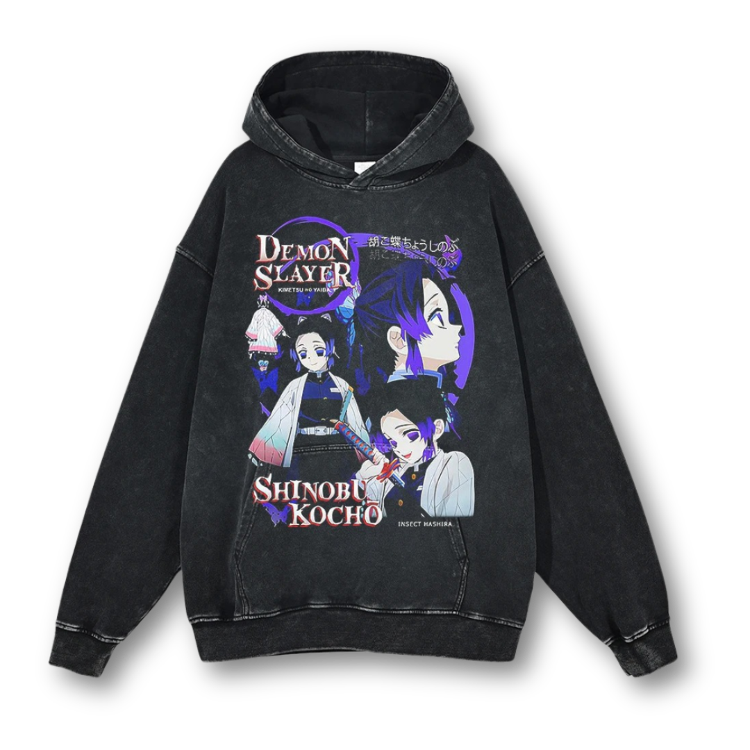 Demon Slayer "Shinobu Kocho" Washed Hoodie - Kakkoe.com - #tag1# - #tag2# - #tag3# - #tag4#