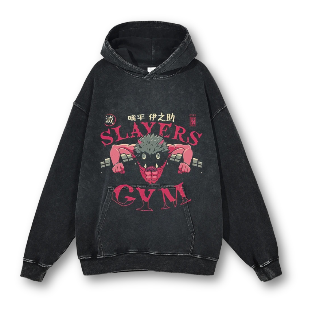 Demon Slayer "Slayer's Gym" Washed Hoodie - Kakkoe.com - #tag1# - #tag2# - #tag3# - #tag4#