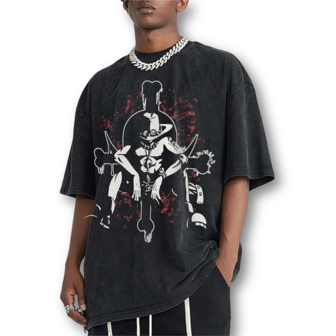 One Piece "Ace" Oversize Washed Tee - Kakkoe.com - #tag1# - #tag2# - #tag3# - #tag4#