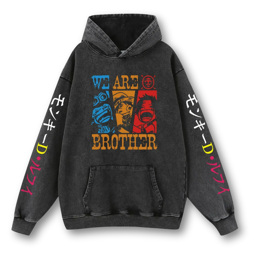 One Piece "Brothers" Washed Hoodie - Kakkoe.com - #tag1# - #tag2# - #tag3# - #tag4#