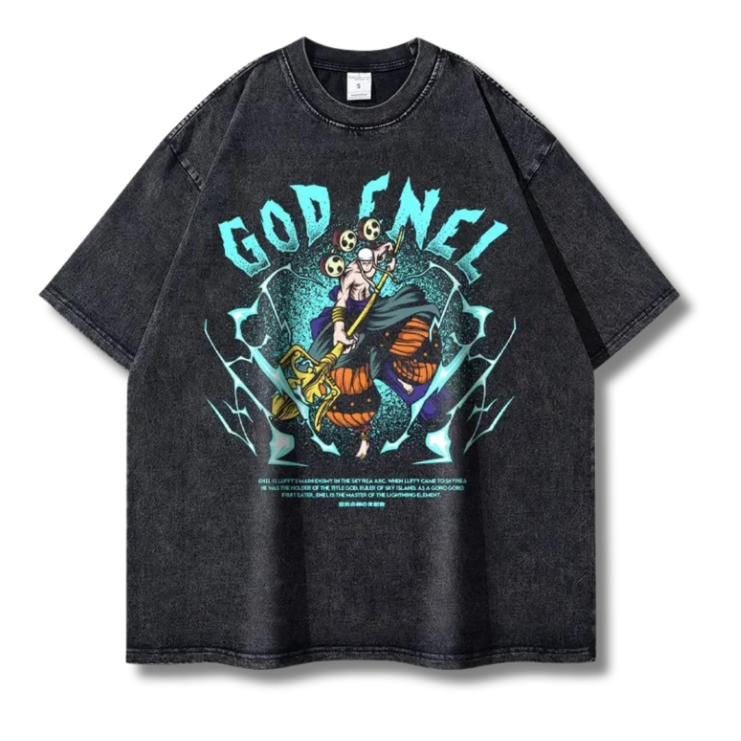 One Piece "God Enel" Washed Tee - Kakkoe.com - #tag1# - #tag2# - #tag3# - #tag4#